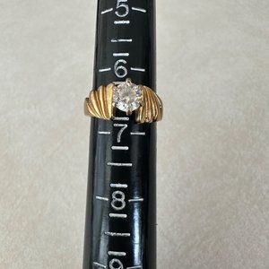 Yellow gold plated solitaire cubic zirconia engagement wedding ring